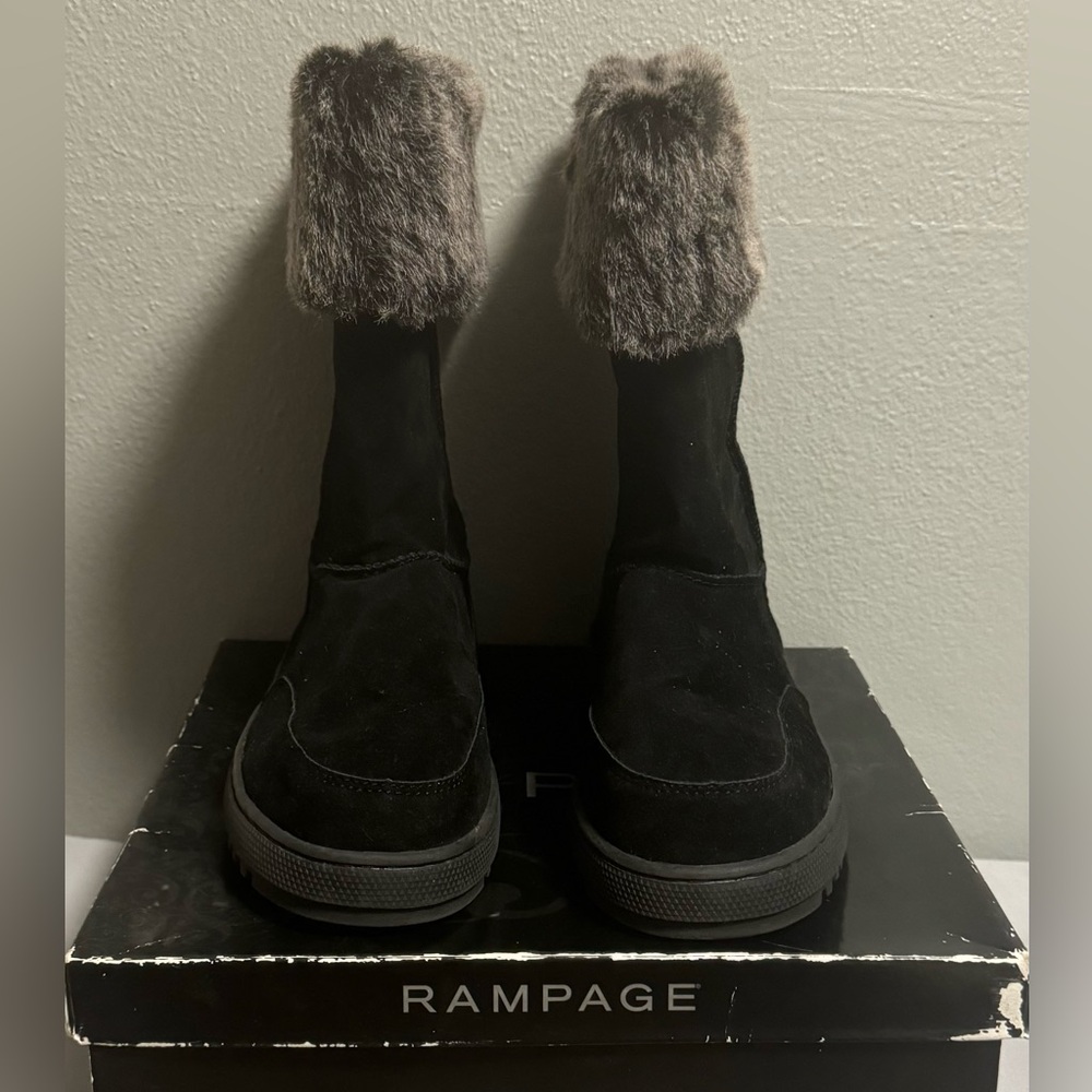 Rampage Allie Black Faux Fur Suede Boots Women’s size 10M